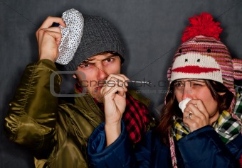 Young Hipster Couple with Colds or the Flu