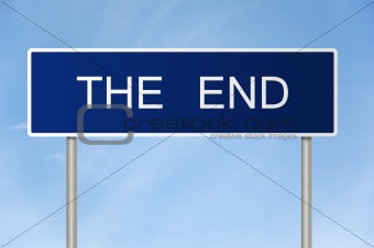Road sign with text The End