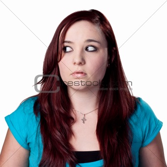 Nervous red headed woman