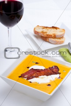 pumpkin soup with wine and bread