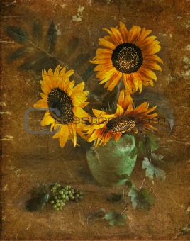 Sunflowers in a vase, a still-life. 