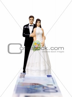 Wedding Couple standing on a Euro Bank Note