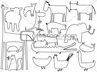 animal black and white silhouettes isolated on white background