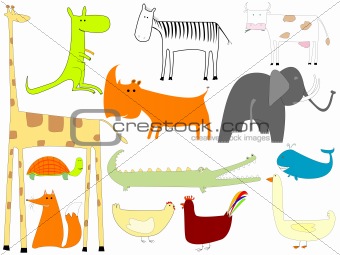 drawing of animals isolated on white background