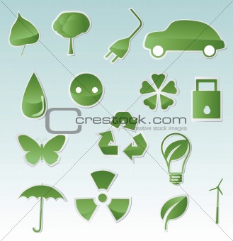 Collection of green eco-icons 