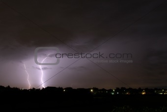 Thunderbolt and heavy storm in the town