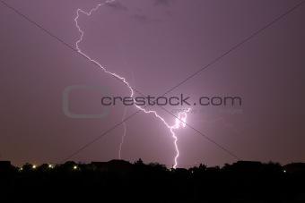 Thunderbolt and heavy storm in the town