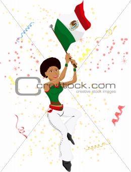 Black Girl Mexico Soccer Fan with flag.