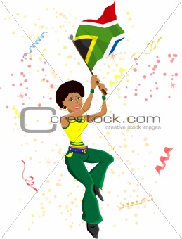 Black Girl South Africa Soccer Fan with flag.
