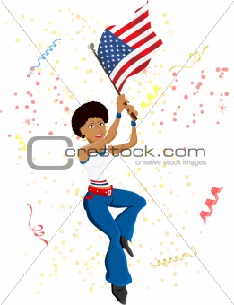 Black Girl United States Soccer Fan with flag.