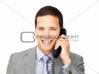 Smiling businessman on phone 