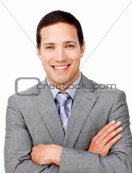 Positive businessman with folded arms 