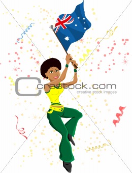 Black Girl Australia Soccer Fan with flag. 