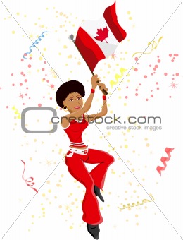 Black Girl Canada Soccer Fan with flag. 