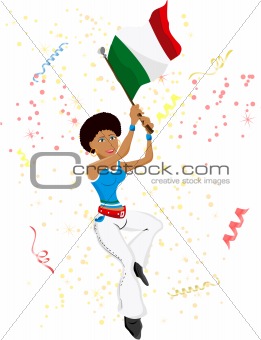 Black Girl Italy Soccer Fan with flag.