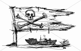 Sketch of pirates on the sea