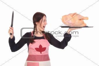 mad housewife with knife and chicken 