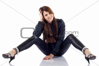  woman wearing leather outfit