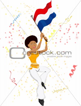 Black Girl Dutch Soccer Fan with flag