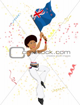 Black Girl New Zealand Soccer Fan with flag.