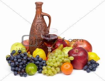 Artistic composition of fruit and jug