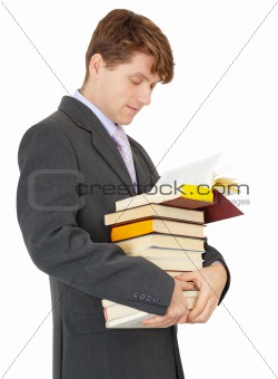 Student with bunch of books