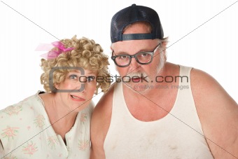 Homely couple on white background