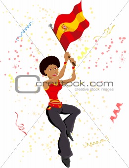 Black Girl Spain Soccer Fan with flag.