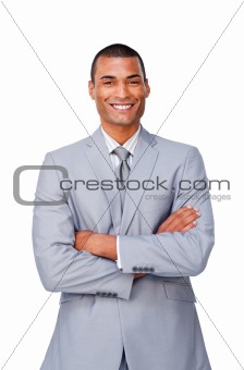 Attractive Afro-american businessman with folded arms 