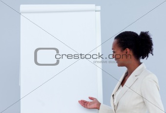 Afro-american businesswoman giving a presentation