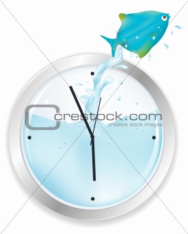 Blue Fish Jumping From Clock 