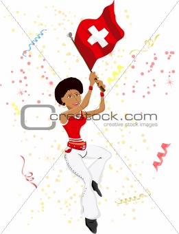 Black Girl Switzerland Soccer Fan with flag.