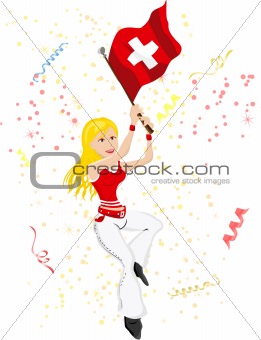 Switzerland Soccer Fan with flag. 