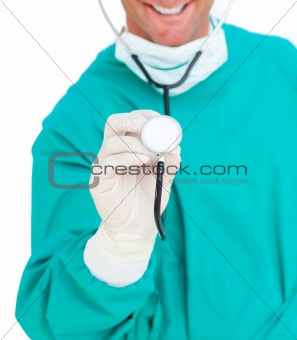 Close-up of surgeon holding a stethoscope