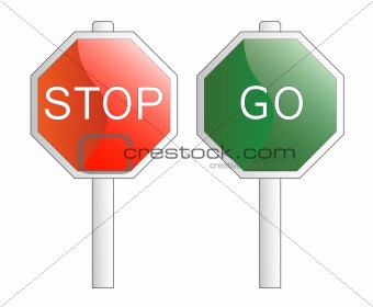 Vector illustration. Stop and Go signs. Isolated on white.