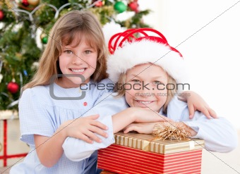 Adorable childrens celebrating christmas 