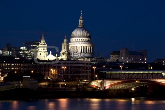 Bridge Blackfriars with St.Paul Cathedral at night in London