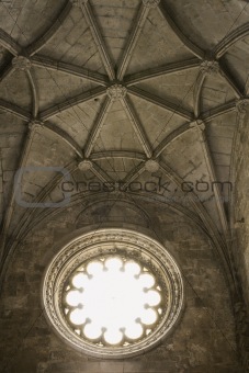 Ceiling and window in Jeronimos Monastery in Lisbon, Portugal.