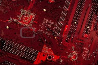  close up of red circuit plate