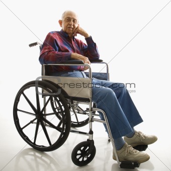 Elderly man in wheelchair.