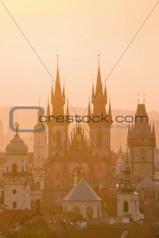 czech republic, prague - spires of the old town and tyn church