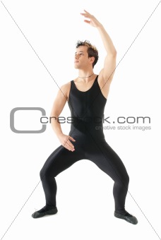 Young man dancing ballet isolated on white background.