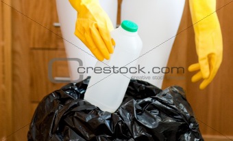 Close-up of a cute housewife cleaning