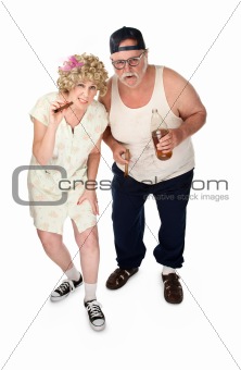 Homely couple on white background
