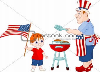 Father and Son cooking A Hamburgers