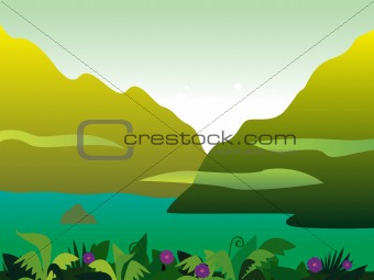Mountain and jungle landscape background