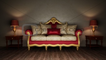 Classical sofa and two desk lamps