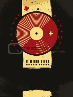 abstract grunge musical poster with vinyl circle