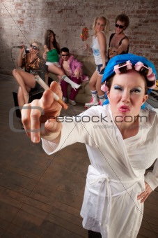 Angry lady in bathrobe