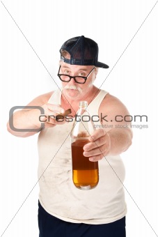 Fat man with cigar and bottle of beer
